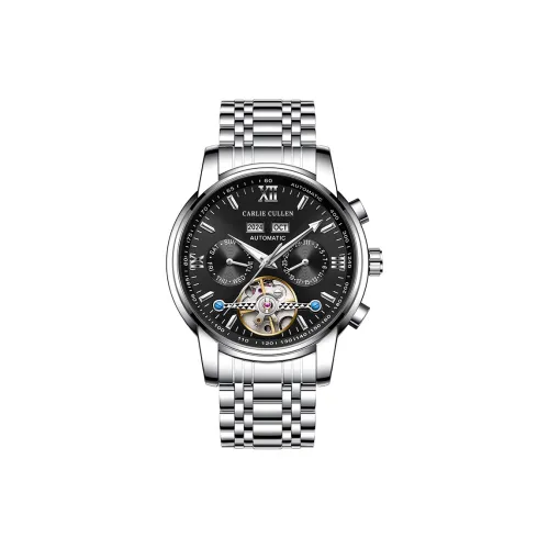 CARLIECULLEN Автоматический Механический Механизм Нержавеющая Сталь Ремешок Часы Мужские Черный Циферблат