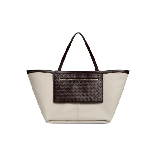Bottega Veneta Canvas Bag Tote Bag Shopping Bag Large Women's White Dark Brown