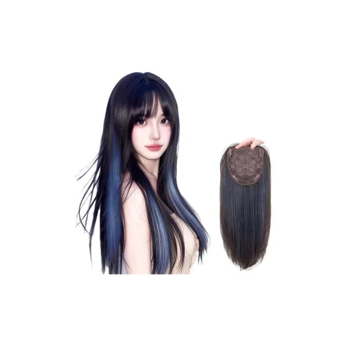 FYOSEE Бесплатная доставка Предобработанный синий топ волосы патч женская парик высокая температура пряжа длинный прямые волосы