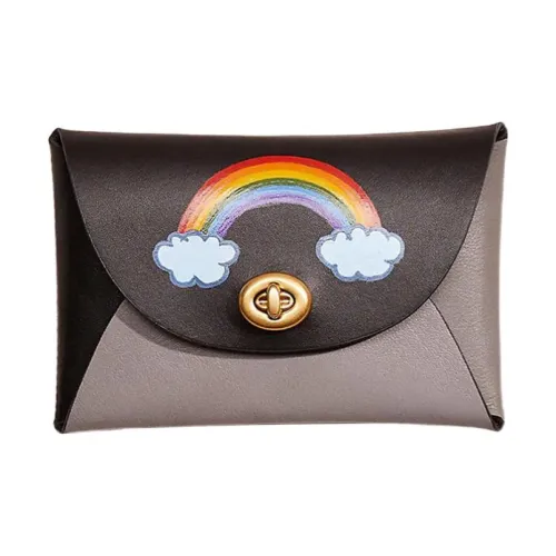 COACH Pouch Кожа Монета Кошелек Кошелек Клатч Средний Женский Черный и Серый