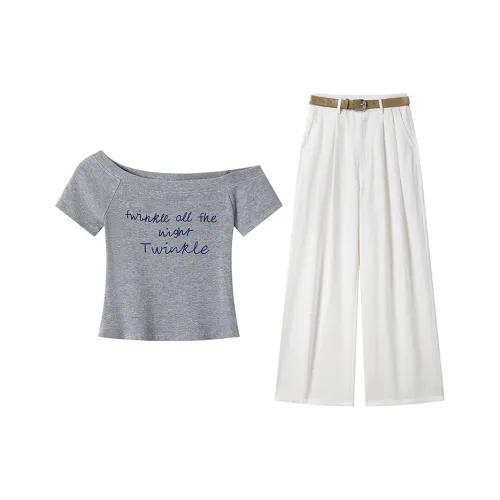 MARIE·COCO Серый топ + штаны, женский повседневный костюм