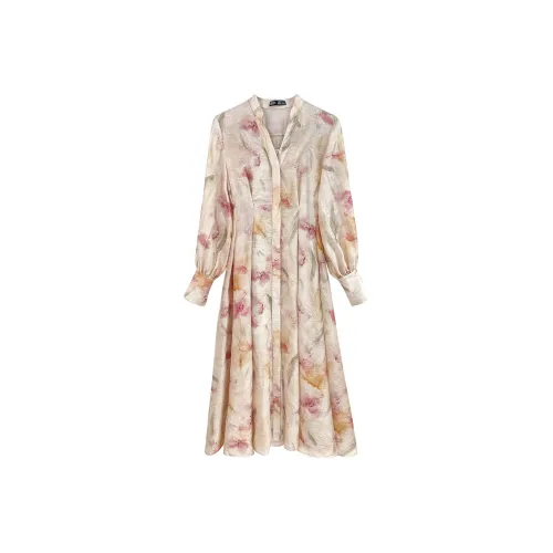 JK&JS Пионово-розовый Женские Длинные Платья с Длинными Рукавами