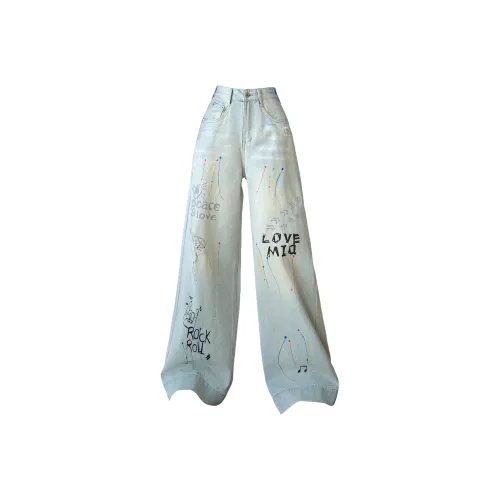 NINGCAIYUER Scrap Blue Women's Jeans NINGCAIYUER Scrap Синий Женские Джинсы