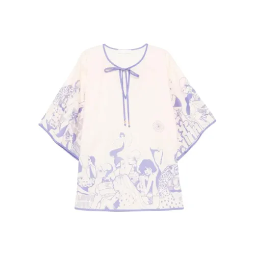 Zimmermann SS25 Длинное Платье с Длинными Рукавами Женское Светлый Бежевый