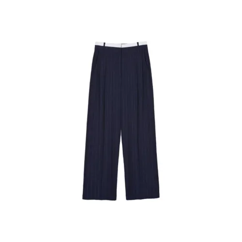 Nick Nicole Двойной пояс TAILORED STRIPE PINTUCK SLACKS_Темно-синий Повседневные брюки Женские