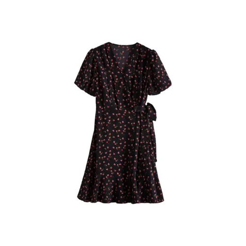 SLLSKY Современный черный женский короткий рукав платье