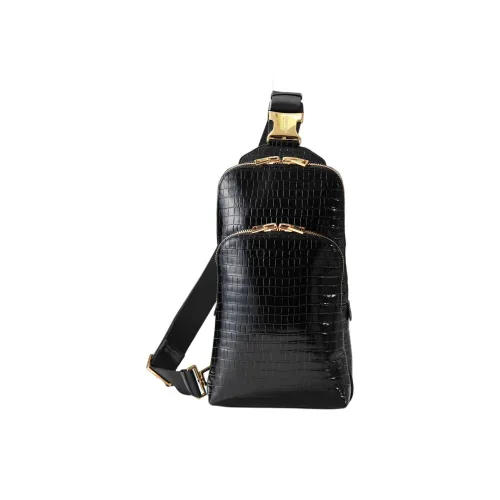 TF Телячья кожа Сумка через плечо Sling Сумка Мужская Черная