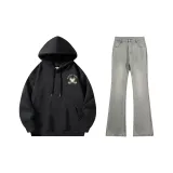 Чёрный свитшот + дымчато-серые джинсы