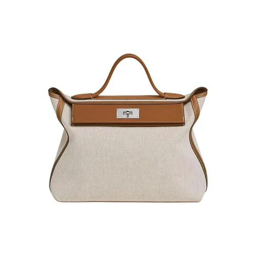 HERMES 24 24 H Viking Сумка из холста Swift телячья кожа женская цвет экрю и светло-коричневый