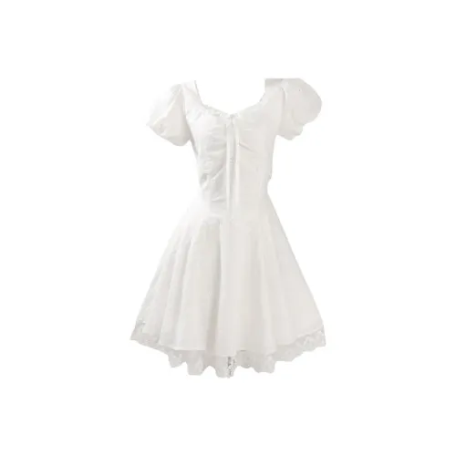 ARIADNAW STUDIO Белый Женские Короткие Платья с Длинными Рукавами