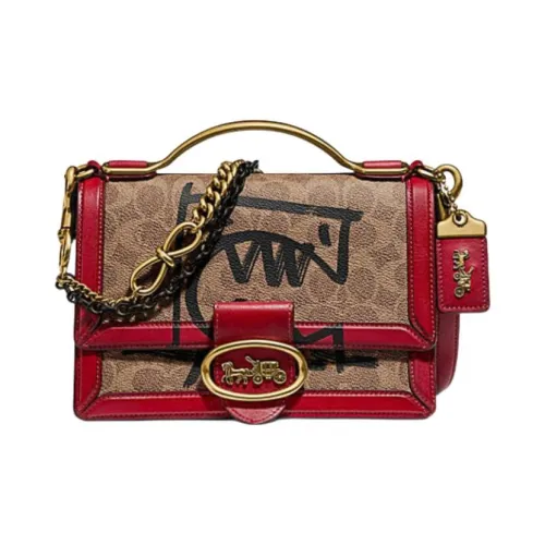 COACH Riley Холст Дубленая кожа Аккордеонная сумка Сумка-рука Сумка через плечо Маленькая Женская Коричневая Красная