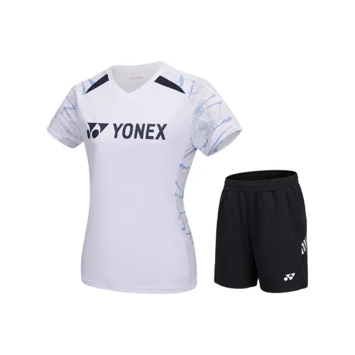 YONEX Комплект Белый Топ + Черные Шорты Женские Бадминтонные Джерси