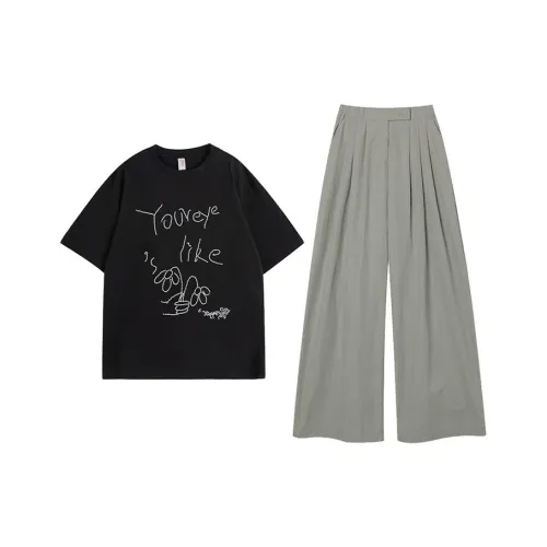 MARIE·COCO Черный топ + Брюки Женские Повседневные костюмы