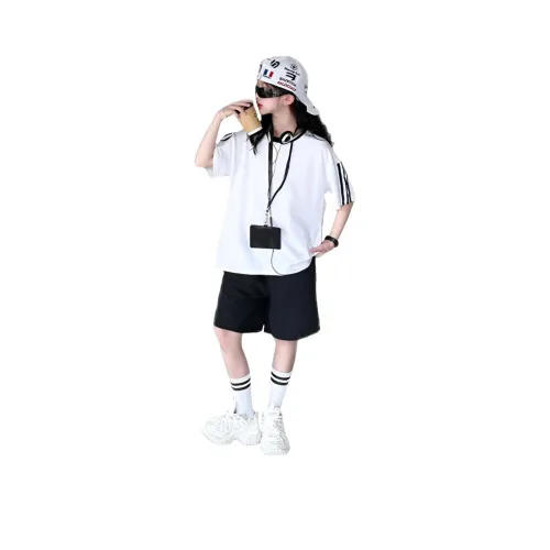 BIBIWO Белый Полосатый Топ + Черные Джинсы Kids Повседневная Спортивная Одежда