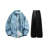 Комплект (светло-синий топ+черные брюки)