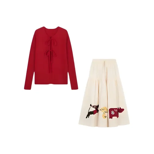 COHX Красный Женский Комплект с Юбкой