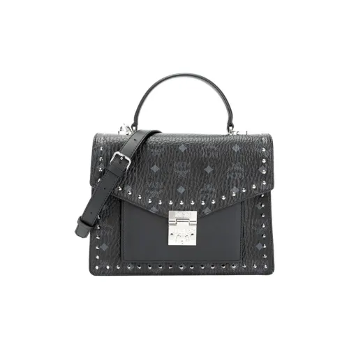 MCM Patricia Satchel Visetos Кожа Ручная Сумка Сумка через плечо Сумка на плечо Стандартная Женская Черная