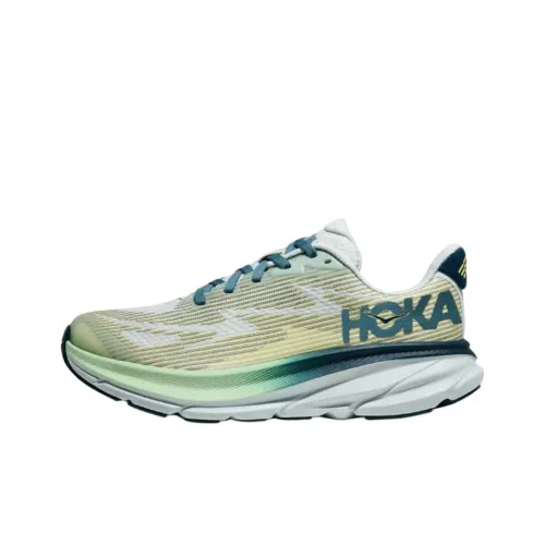 HOKA ONE ONE Clifton 9 Детская беговая обувь Низкий топ Желтый Зеленый Школьный возраст