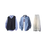 Black Vest + Sapphire Blue Shirt + White Gray Pants  
Черный жилет + сапфирово-синий рубашка + бело-серые штаны