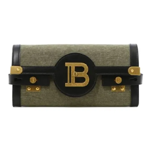 BALMAIN B Buzz Хлопок Телячья кожа Одно плечо Через плечо Клатч Женский Зеленый Черный