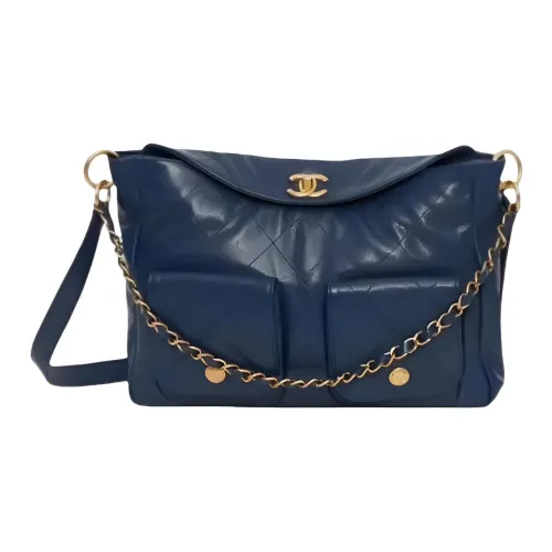 CHANEL Рельефная Телячья Кожа Сумка-хобо Сумка через плечо Сумка на плечо Женская Синяя