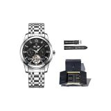 Стальной браслет с черным циферблатом [Мода, подарочная коробка + кожаный ремень]