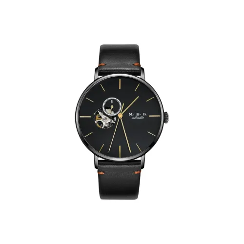 MBK Механический механизм кожаный ремешок черный циферблат мужские часы