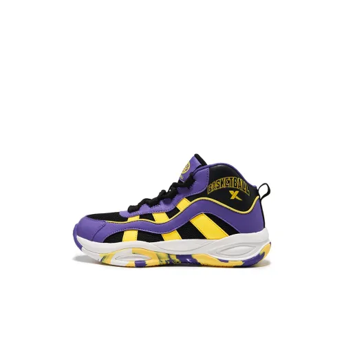 XTEP Детская баскетбольная обувь MID Топ Черный Фиолетовый Внешний Свет Школьный возраст