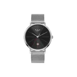 Стальной браслет, серебряный, черный циферблат.