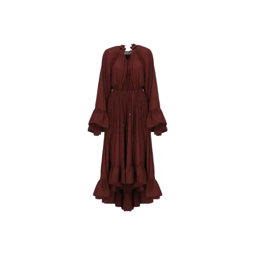 Lanvin Темно-красные женские длинные платья с длинными рукавами