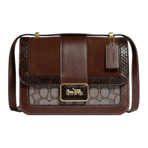 COACH Alie Ткань с кожаными вставками курьерская сумка маленькая квадратная сумка сумка через плечо сумка на плечо средний размер женский коричневый