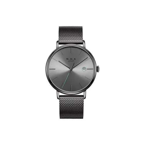 MBK Автоматический Механический Механизм Стальной Ремешок Часы Мужские Черный Циферблат