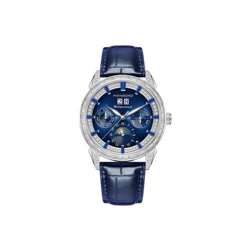 HANBORO Механическое устройство натуральная кожа ремень часы для мужчин синий циферблат