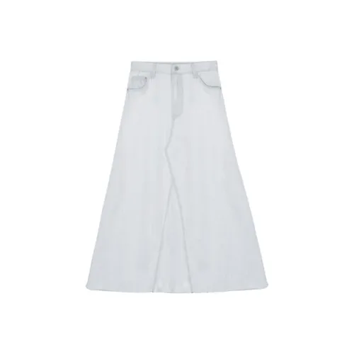 Nick Nicole Деним Maxi Широкий Юбка_Синий Серый Деним Длинный Юбка Женская