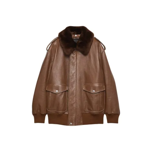 PRADA Коньячный цвет Женская кожаная куртка
