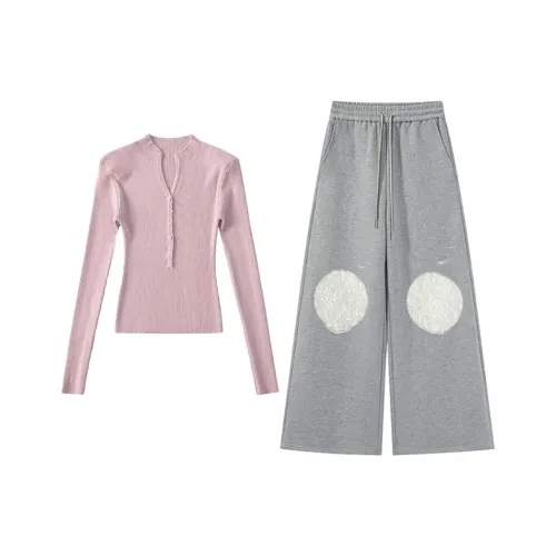 MARIE·COCO Розовый топ + штаны, женские, повседневные костюмы