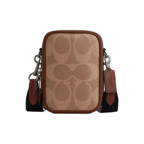 COACH Stanton Покрытый холст Телячья кожа Сумка через плечо Мини Мужская Винтажный Коричневый