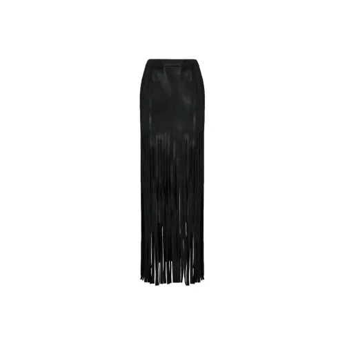 Alexander McQueen Кожаная юбка с кисточками повседневная длинная женская черная