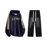 Темно-синий синий комплект одежды (темно-синий свитшот + черные джинсы)