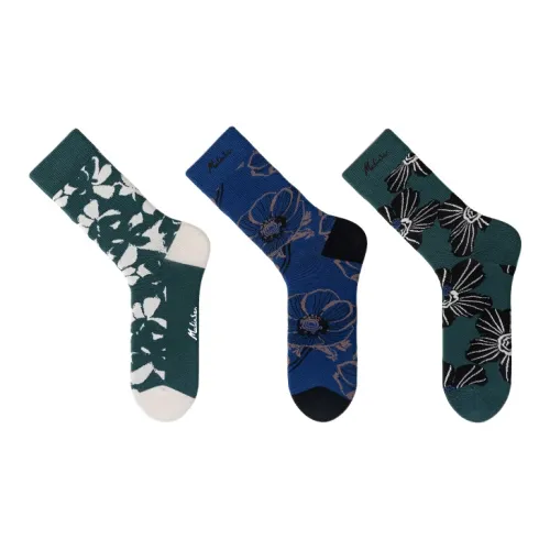 Mulinsen [3 упаковки] Белый узор + Синий цветок + Черный цветок Унисекс Носки MID до икры