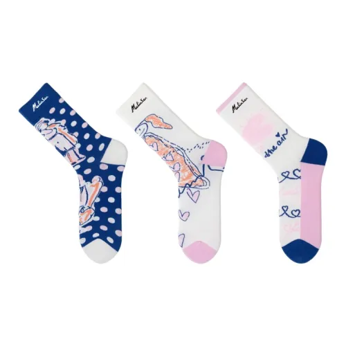 Mulinsen [3 упаковки] Горох + Натуральный белый + Сердце Унисекс MID Носки до икры