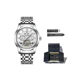 Стальной ремешок с белым циферблатом [Модная игрушка, подарочная коробка + кожа, ремешок]