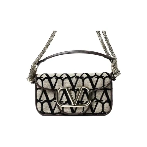 Valentino Vlogo Signature Кожа Одно Плечо Сумка Маленькая Женская Бежевая и Черная