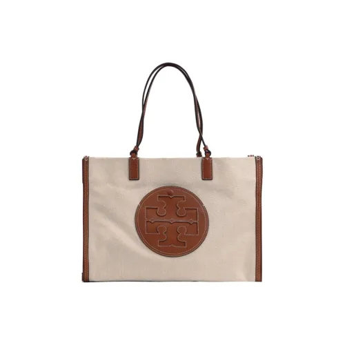 TORY BURCH Ella Холст и Кожаная Сумка-тоут Сумка для покупок Сумка через плечо Женская Классическая Оригинальная Коричневая