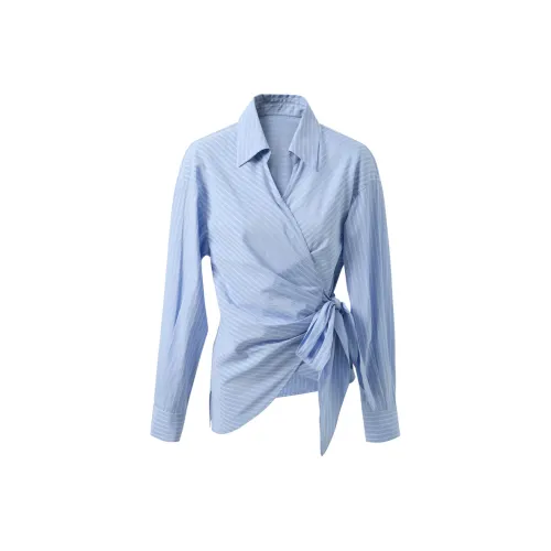 3COLOUR Небесно-синие полоски Женские рубашки