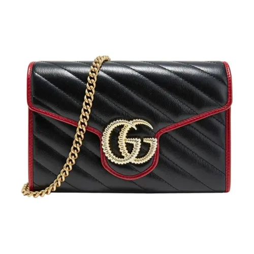 GUCCI GG Marmont Лоскутное шитье Коровья кожа Цепочка Кошелек Сумка через плечо Сумка на плечо Женская Черная Красная