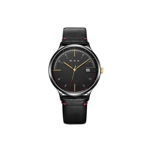 MBK Автоматический Механический Механизм Коровья Кожа Ремешок Часы Мужские Черный Циферблат