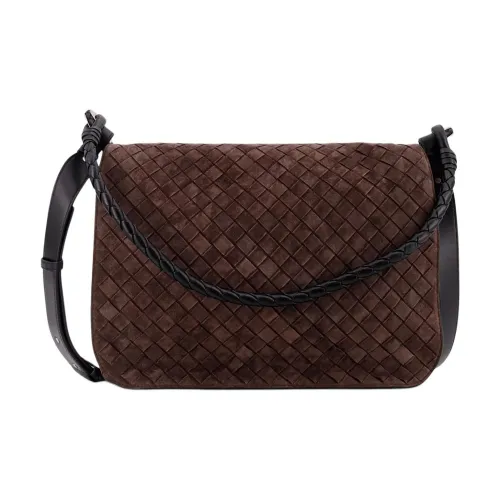 Bottega Veneta Intrecciato Suede Leather Crossbody Bag Unisex Brown