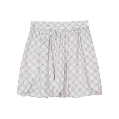Nick Nicole CHECK BALLOON MINI SKIRT_Бежевый Повседневные короткие юбки Женские