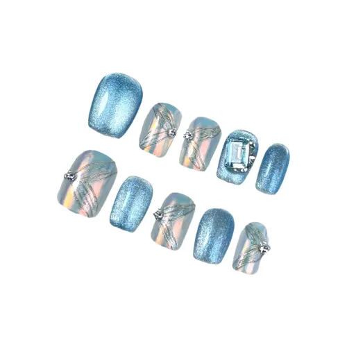 FINGERBOOK Синий кристалл Шепот Короткий Квадрат Синий Smudge Flashing